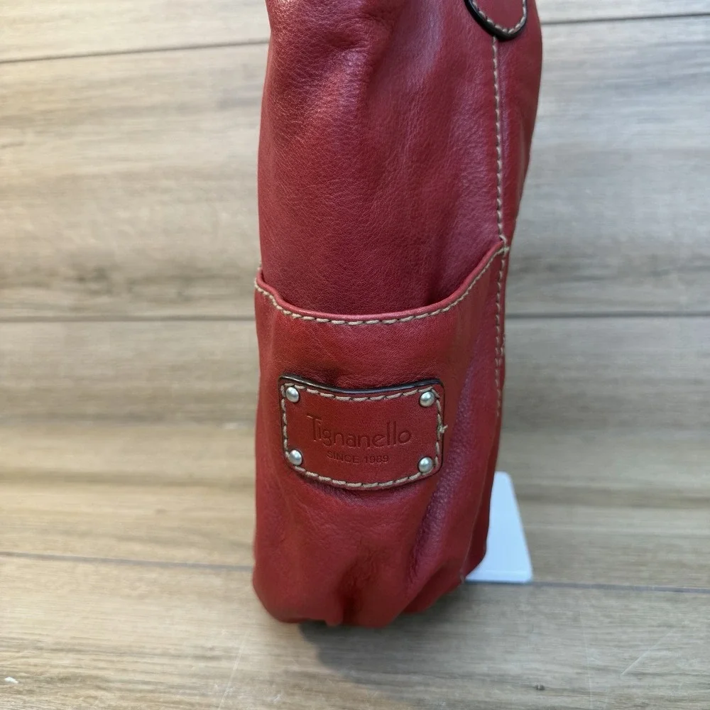 Vintage Tignanello Red Leather Bucket Bag Slouchy Hobo Shoulder Purse Large